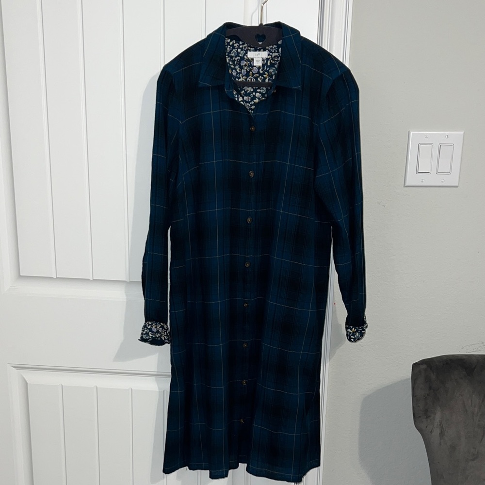 J. Jill Teal and Mustard Plaid Dress with Floral Accents - Picture 4 of 11